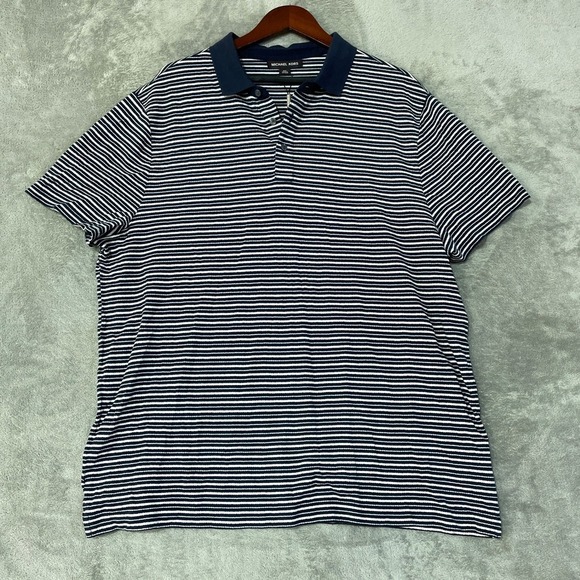 Michael Kors Other - NWOT Michael Kors Polo Shirt Men's XXL Blue Cotton Silk Blend Striped Casual